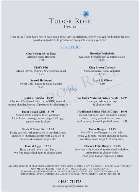 tudor rose upnor menu|the tudor rose rochester.